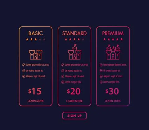 Banner for tariffs, set of pricing table and plans Stock Illustration