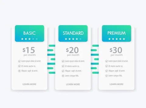Banner for tariffs, set of vector pricing table and boxes Stock Illustration
