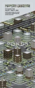 Banner Template With 3D Isometric City Illustration Plantilla PSD