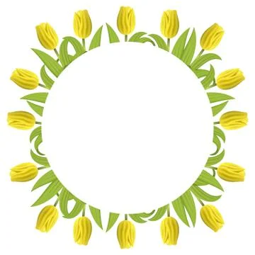 Banner Template Background with Yellow Tulips. Square Frame of Tulips. Vector. Stock Illustration