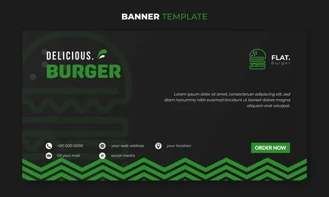Banner template in black background design with simple green pattern and fl.. Stock Illustration