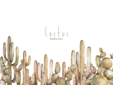 Banner, template for cards with cactuses . image of brown cacti frame. Cute Stock Illustration