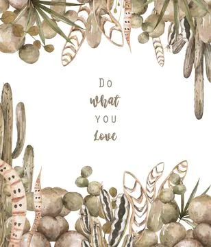 Banner, template for cards with cactuses . image of brown cacti frame. Cute Stock Illustration