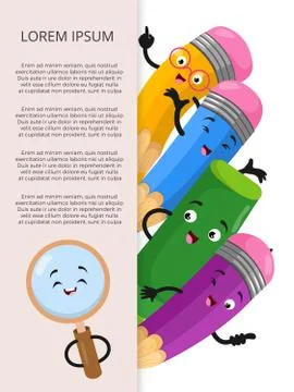 Banner template with cartoon stationery elements 库存插图