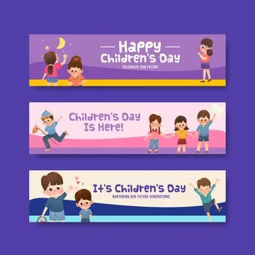 Banner template with children's day concept design for advertise watercolor v Stock Illustration