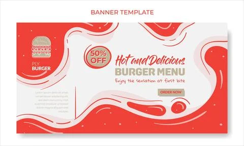 Banner template design with simple liquid red and white background in hand .. Stock Illustration