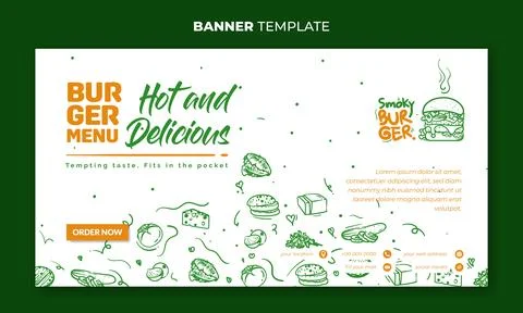 Banner template design in white background with hand drawn of ingredients f.. Stock Illustration