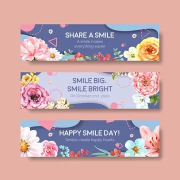 Banner template with flowers bouquet design for world smile day concept to ad Stock Illustration