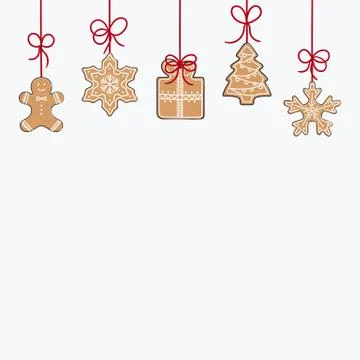 Banner template of gingerbread cookies on a string Stock Illustration