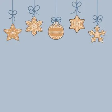 Banner template of gingerbread cookies on a string Stock Illustration
