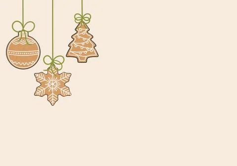 Banner template of gingerbread cookies on a string Stock Illustration
