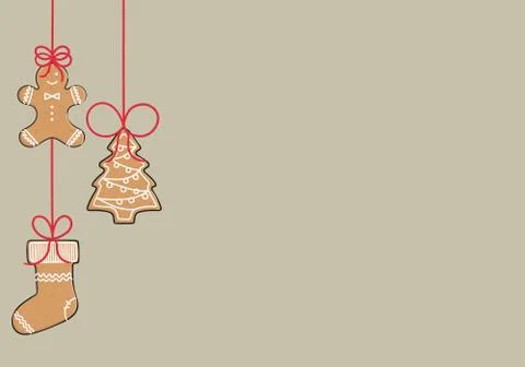 Banner template of gingerbread cookies on a string Stock Illustration