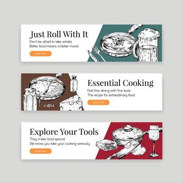 Banner template with kitchen appliances concept design for advertise vector i Stock Illustration