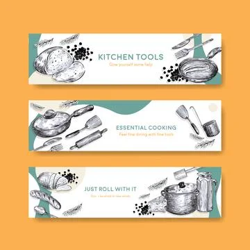 Banner template with kitchen appliances concept design for advertise vector i Stock Illustration