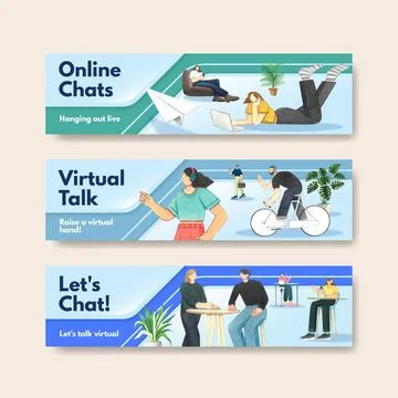 Banner template with live conversation concept ,watercolor style Stock Illustration