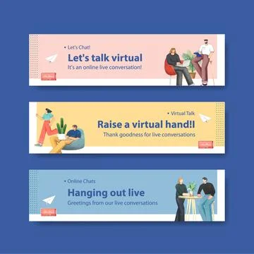 Banner template with live conversation concept ,watercolor style Illustrazione stock