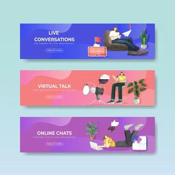 Banner template with live conversation concept ,watercolor style Stock Illustration