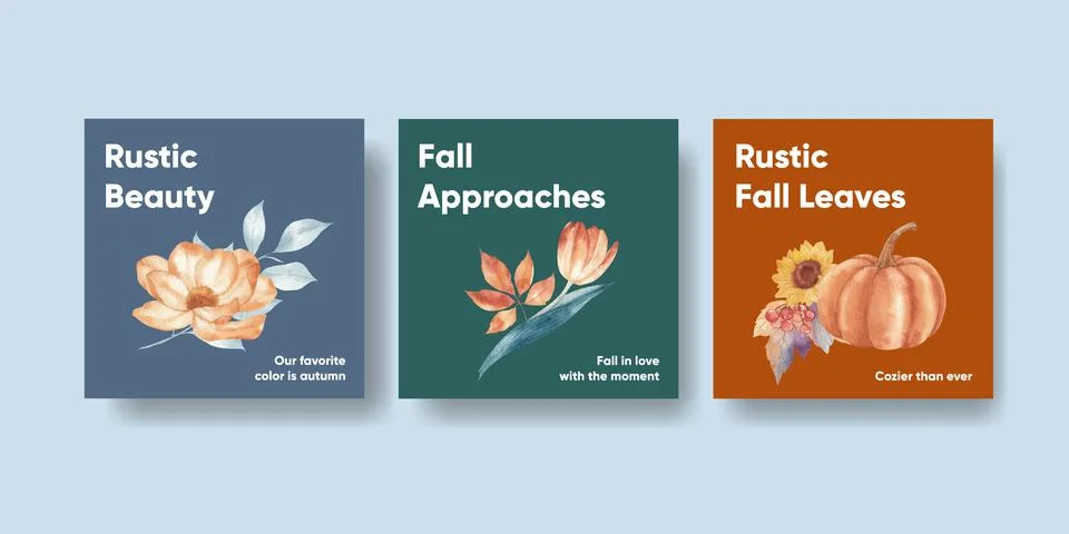 Banner template with rustic fall foliage concept,watercolor style Stock Illustration