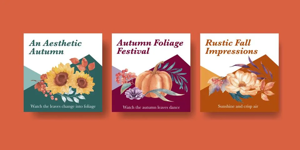 Banner template with rustic fall foliage concept,watercolor style Stock Illustration