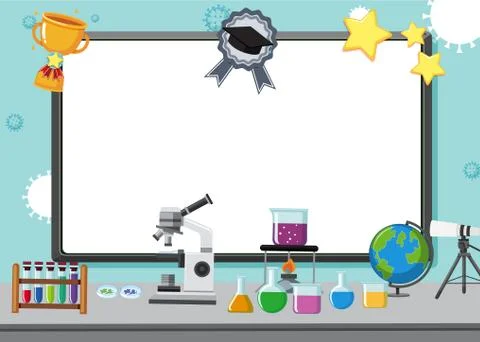 Banner template with science equipments on the lab table Illustrazione stock