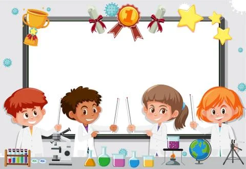 Banner template with science students working in the lab Stock Illustration
