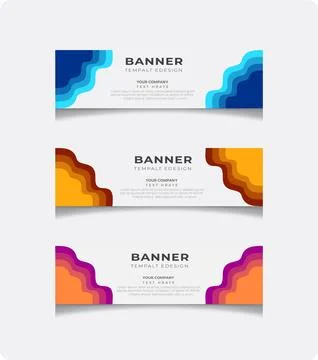 Banner Template Set with Wavy Shapes, Set of colorful business banner イラスト素材
