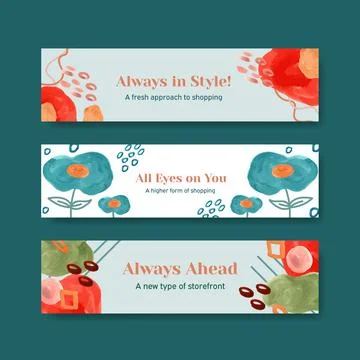 Banner template with shopping design for leaflet and marketing watercolor ill Stock Illustration
