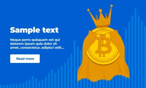 A banner template with text, a button and gold coin of virtual crypto currency Stock Illustration