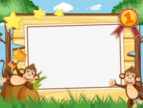 Banner template with two happy monkeys in the park Stock Illustration
