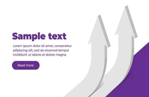 Banner template, two white three-dimensional arrows pointing upwards and text Stock Illustration