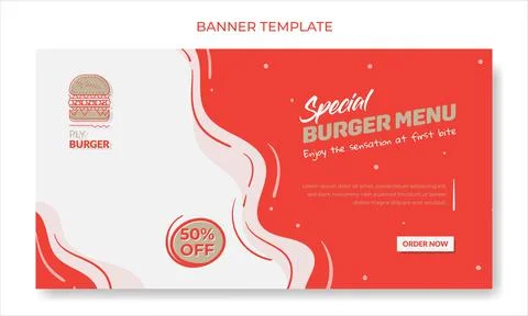 Banner template with waving red and white background design for food advert.. Stock Illustration