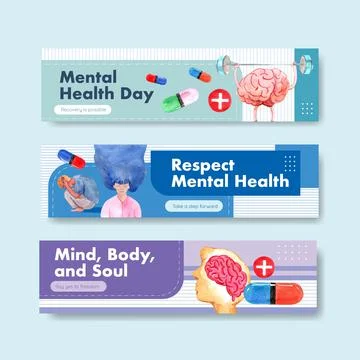 Banner template with world mental health day concept design for advertise and Stock Illustration