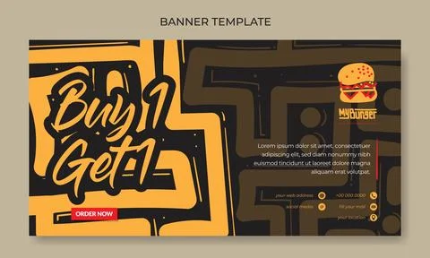 Banner template with yellow hand drawn background design for street food ad.. Stock Illustration