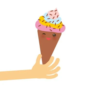 Banner template for your text, Card design with Ice cream waffle cone Kawaii  Stock Illustration