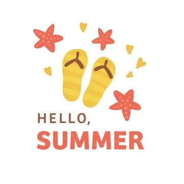 Banner with the text "Hello, summer" and flip-flops Stock Illustration