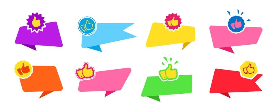 Banner thumb up explosion flat design set vector Stock Illustration