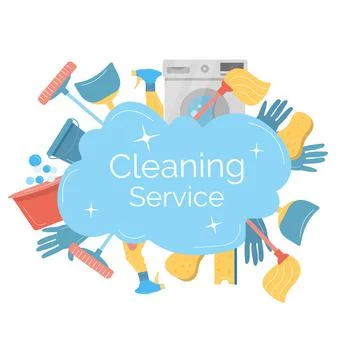 Banner with tools for cleaning service isolated Stock Illustration