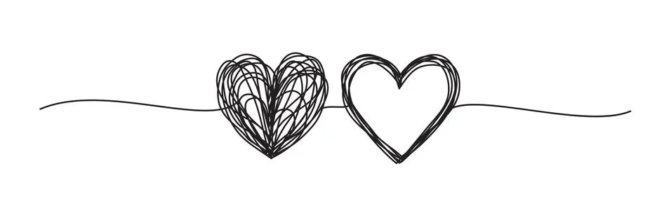 Banner with two tangled scribble hearts hand drawn Stock Illustration