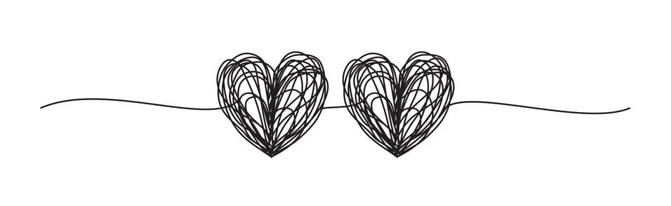 Banner with two tangled scribble hearts hand drawn Illustrazione stock