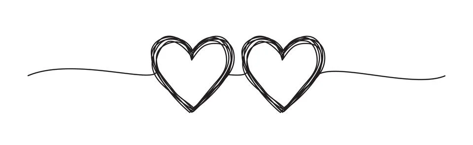 Banner with two tangled scribble hearts hand drawn Stock Illustration