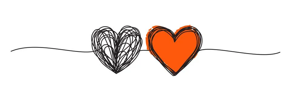 Banner with two tangled scribble hearts hand drawn Stock Illustration