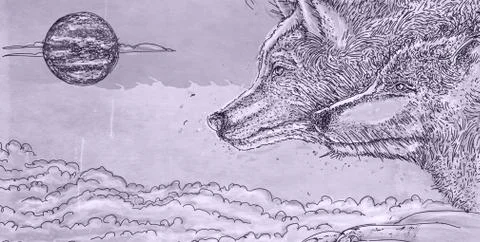 Banner, two wolves howling at the moon Stock Illustration