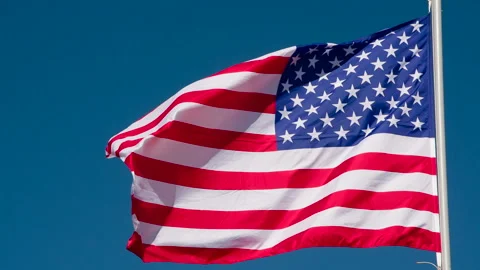 Banner USA Waves the Wind HD Pro 30 Stock Footage 137506558