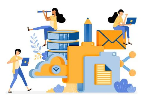 Banner vector design of folder storage technology for cloud databases and soc Stock Illustration