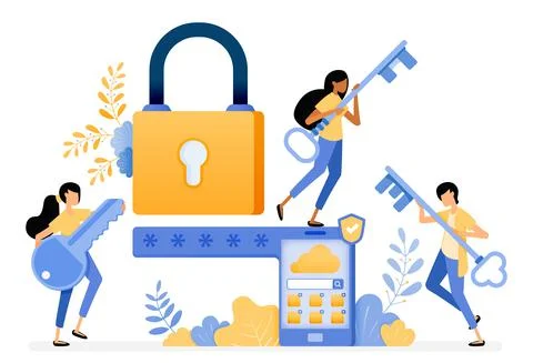 Banner vector design of mobile security system with password and smart protec Stock Illustration