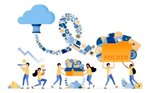 Banner vector design of transfer and save media document data to cloud system イラスト素材