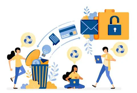 Banner vector design of wasting archive data into recycle bin with protection Stock Illustration