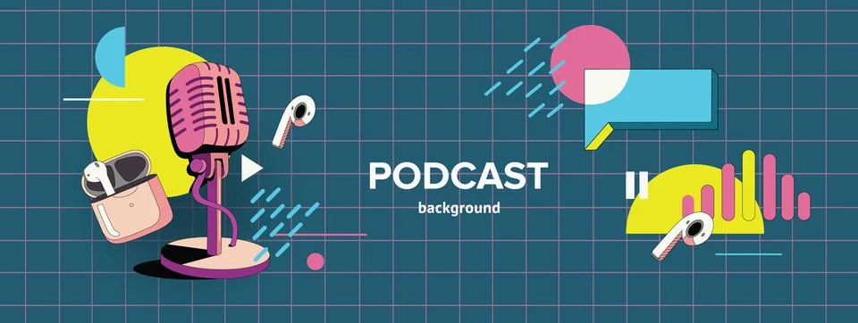 Banner with vector elements of podcast. Stock Illustration