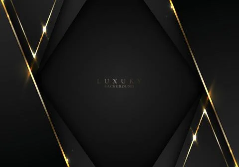 Banner web elegant 3D abstract black stripes shapes with lighting shiny golde Stock Illustration