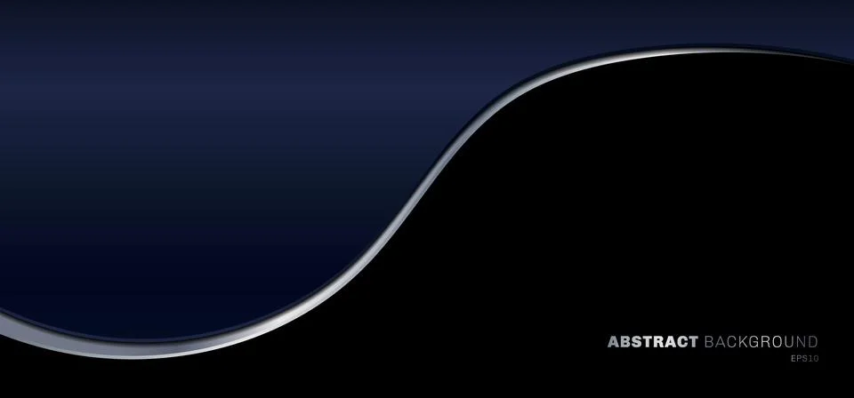 Banner web template blue gradient curved with silver line on black background Stock Illustration